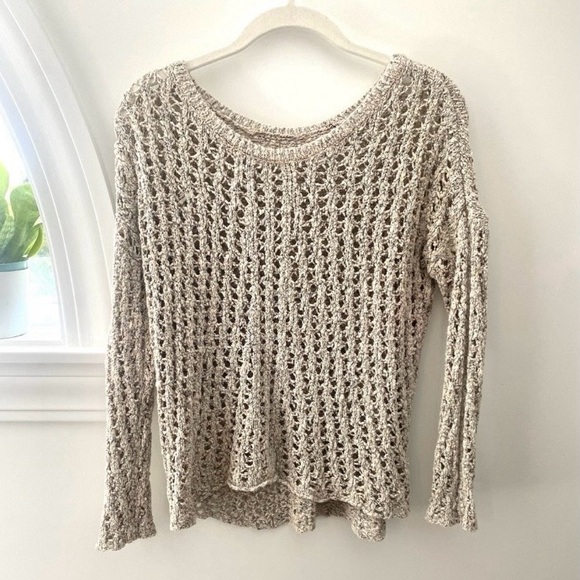 American Eagle Outfitters Sweaters - AMERICAN EAGLE Open Knit Crochet Beige Pullover Sweater Womens Small Beach Boho